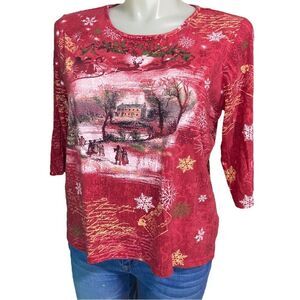 Holiday Essentials Red Christmas Shirt Plus Size 1X